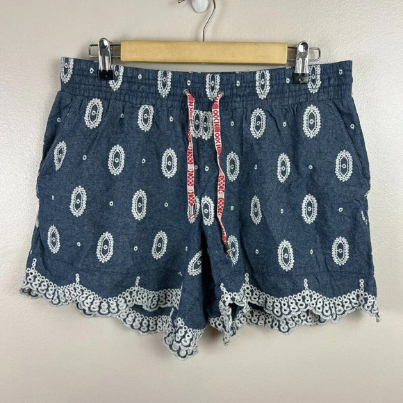 Anthropologie Ett:Twa Embroidered Shorts Size Small Blue Chambray Paisley Boho - Picture 1 of 7